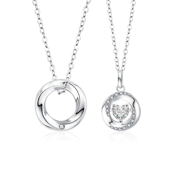 Couple Necklace S925 Sterling Silver Moissanite Heartshaped Pendant With Cross Chain