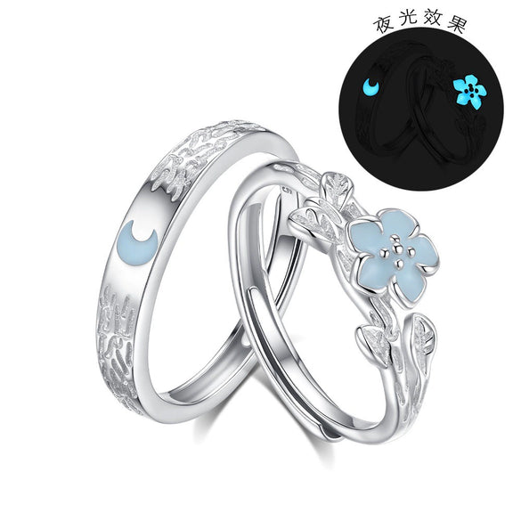 Couple Open Ring S925 Sterling Silver Flower Pattern Electroplating Minimalist Style