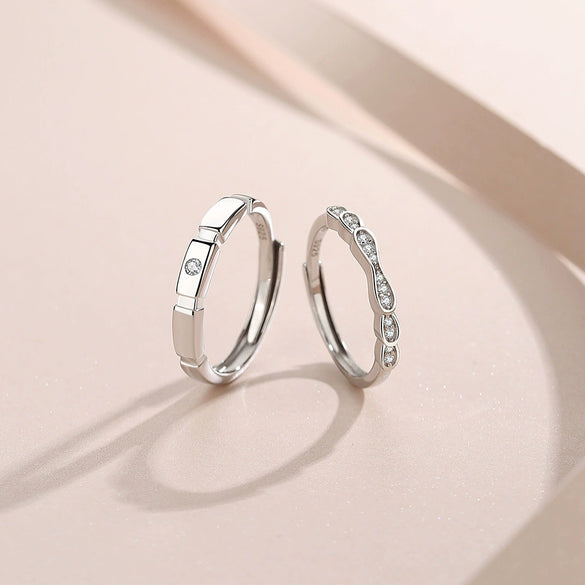 Couple Opening Ring 925 Sterling Silver Bow Geometric Diamond Design