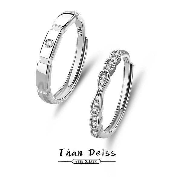 Couple Opening Ring 925 Sterling Silver Bow Geometric Diamond Design