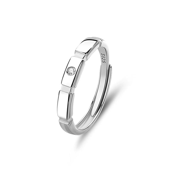 Couple Opening Ring 925 Sterling Silver Bow Geometric Diamond Design