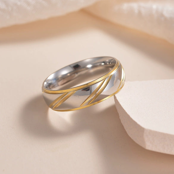 Couple Pair Ring Stainless Steel Wave Pattern Electroplating Style