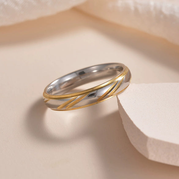 Couple Pair Ring Stainless Steel Wave Pattern Electroplating Style