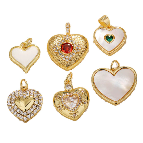 Couple Pendant Copper Plated 18K Gold Heart Shaped Inlaid Zircon White Shell Peach Shaped Diy Accessories With Small Fragrance