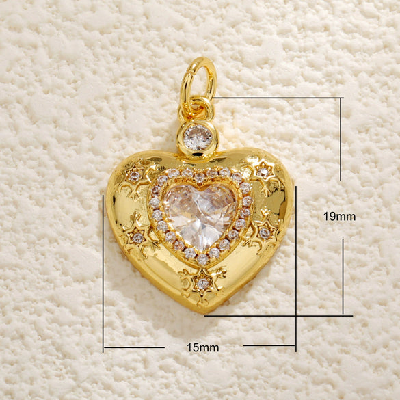 Couple Pendant Copper Plated 18K Gold Heart Shaped Inlaid Zircon White Shell Peach Shaped Diy Accessories With Small Fragrance