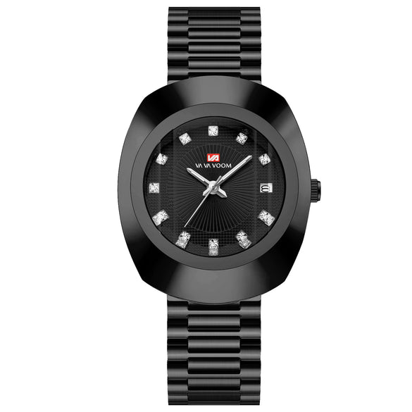 Couple Quartz Watch Alloy Case Stainless Steel Strap Oval Dial Business Style Waterproof