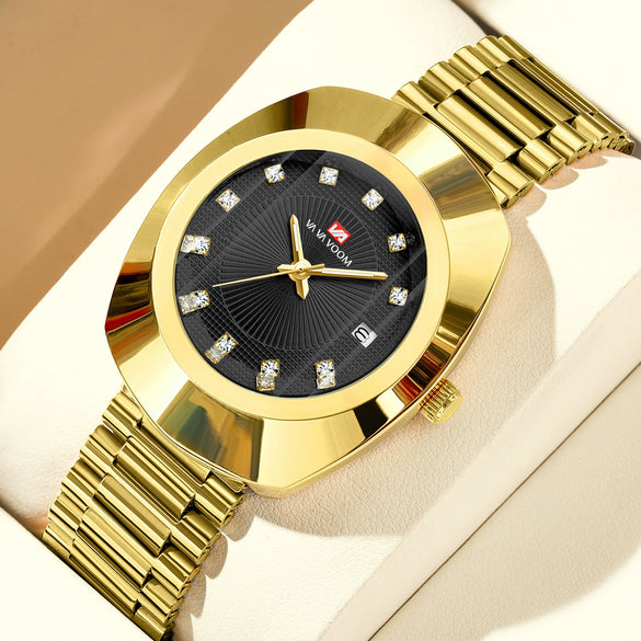 Couple Quartz Watch Alloy Case Stainless Steel Strap Oval Dial Business Style Waterproof