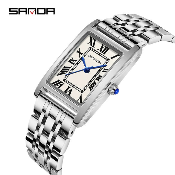 Couple Quartz Watch Square Alloy Alloy Case Steel Band Business Style Waterproof