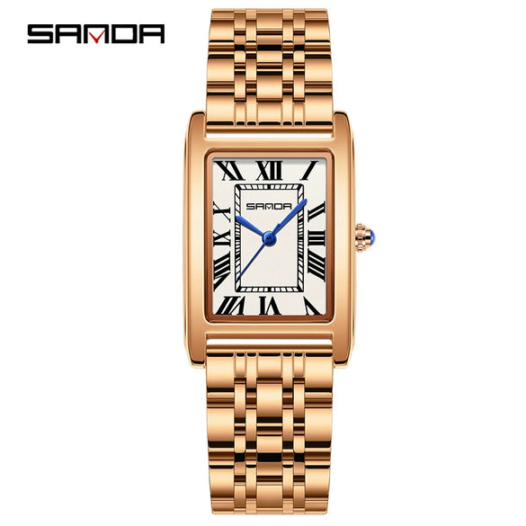 Couple Quartz Watch Square Alloy Alloy Case Steel Band Business Style Waterproof