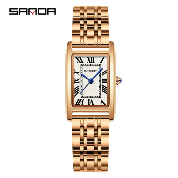 Couple Quartz Watch Square Alloy Alloy Case Steel Band Business Style Waterproof