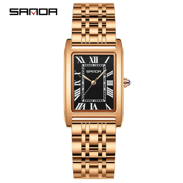 Couple Quartz Watch Square Alloy Alloy Case Steel Band Business Style Waterproof