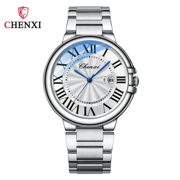 Couple Quartz Watch Stainless Steel Belt Round Dial Mineral Reinforced Glass Mirror Waterproof Luminous Leisure Style