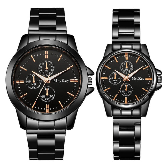 Couple Quartz Watches Alloy Case Fine Steel Strap Stainless Steel Buckle Round Dial Business Style