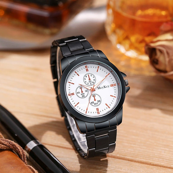 Couple Quartz Watches Alloy Case Fine Steel Strap Stainless Steel Buckle Round Dial Business Style