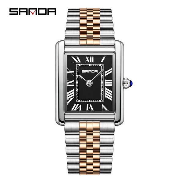 Couple Quartz Watches Square Zinc Alloy Case Mineral Tempered Glass Mirror Stainless Steel Buckle Casual Style Waterproof