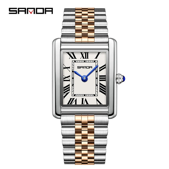 Couple Quartz Watches Square Zinc Alloy Case Mineral Tempered Glass Mirror Stainless Steel Buckle Casual Style Waterproof