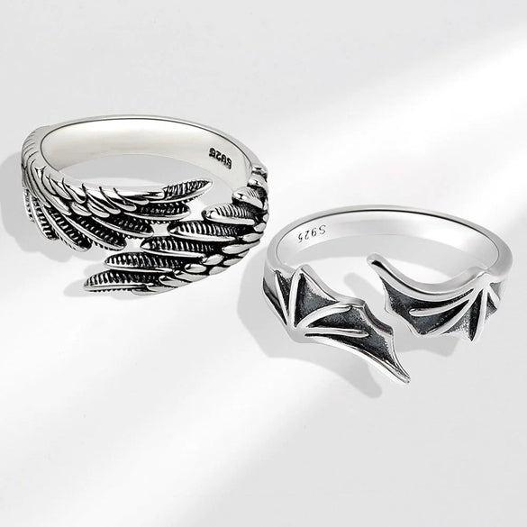 Couple Ring Angel And Devil Wings Retro Style Copper Electroplated