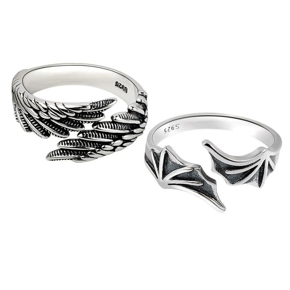 Couple Ring Angel And Devil Wings Retro Style Copper Electroplated