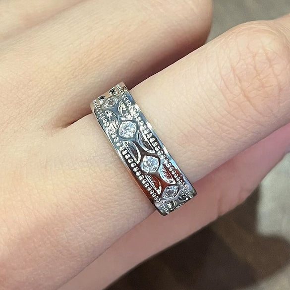 Couple Ring Copper Geometric Inlaid Zircon Design