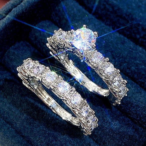 Couple Ring Copper Geometric Inlaid Zircon Fashionable Bridal Accessories