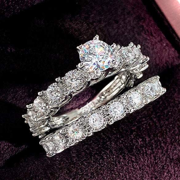 Couple Ring Copper Geometric Inlaid Zircon Fashionable Bridal Accessories