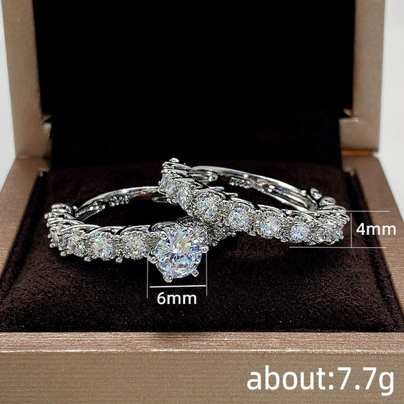Couple Ring Copper Geometric Inlaid Zircon Fashionable Bridal Accessories