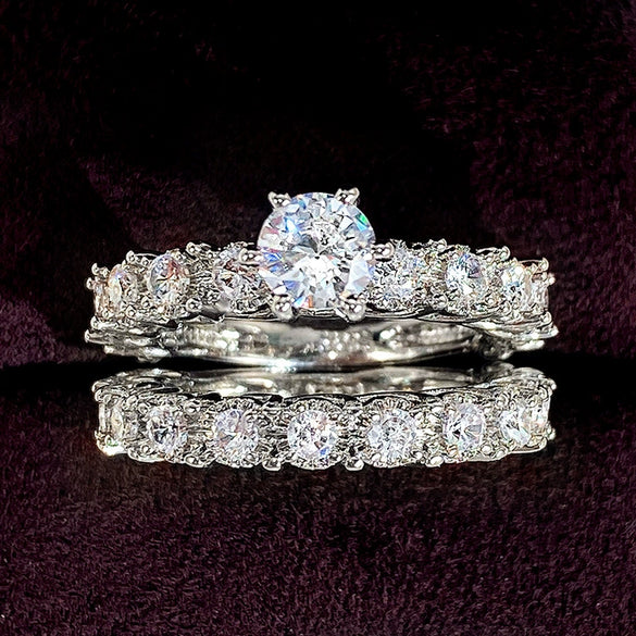 Couple Ring Copper Geometric Inlaid Zircon Fashionable Bridal Accessories
