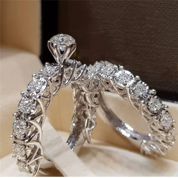 Couple Ring Copper Geometric Inlaid Zircon Fashionable Bridal Accessories