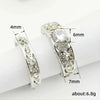Couple Ring Copper Inlaid Zircon Hollow Flower Carving Crown Wave Pattern Design