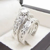Couple Ring Copper Inlaid Zircon Hollow Flower Carving Crown Wave Pattern Design