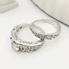 Couple Ring Copper Inlaid Zircon Hollow Flower Carving Crown Wave Pattern Design