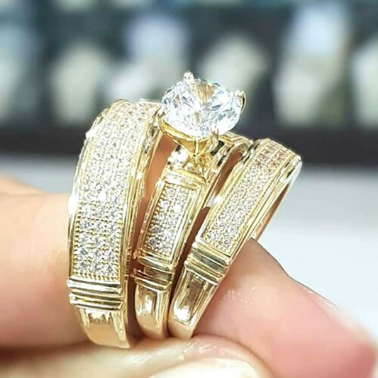 Couple Ring Copper Zircon Geometric Style
