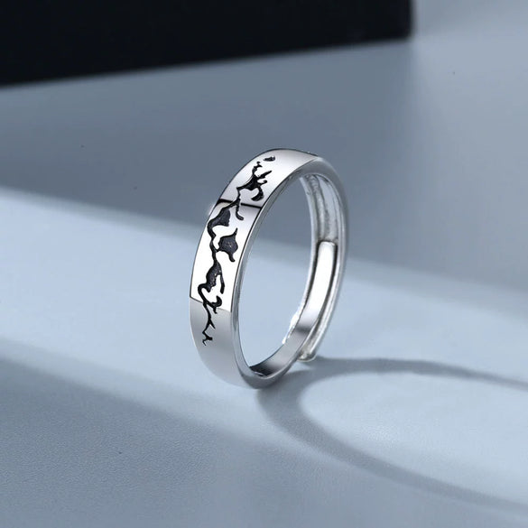 Couple Ring S925 Silver Geometric Design Electroplated