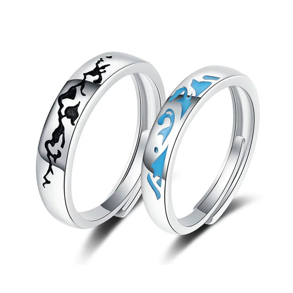 Couple Ring S925 Silver Geometric Design Electroplated