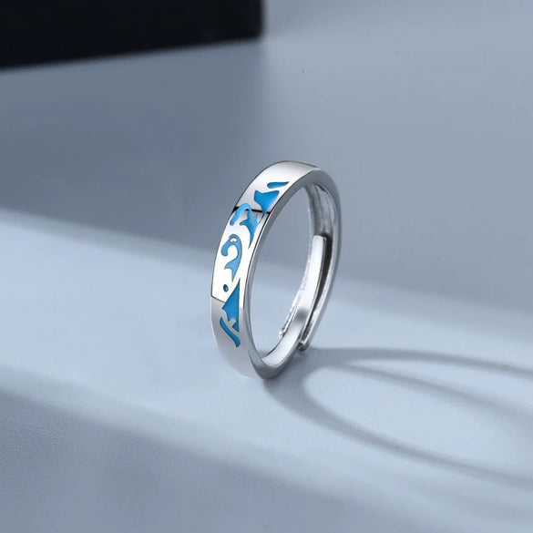 Couple Ring S925 Silver Geometric Design Electroplated