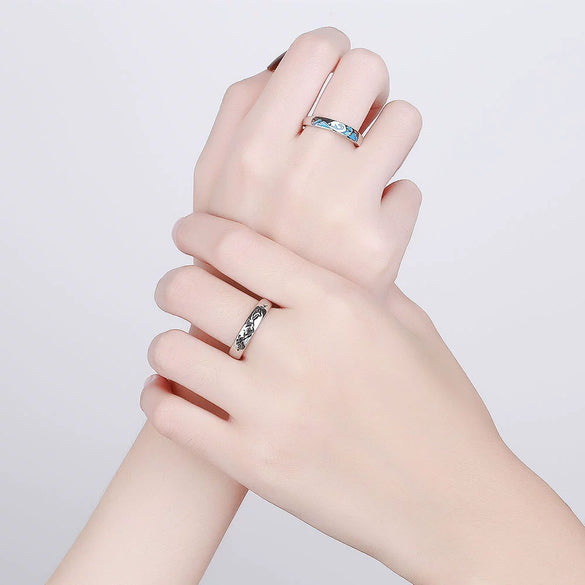 Couple Ring S925 Silver Geometric Design Electroplated