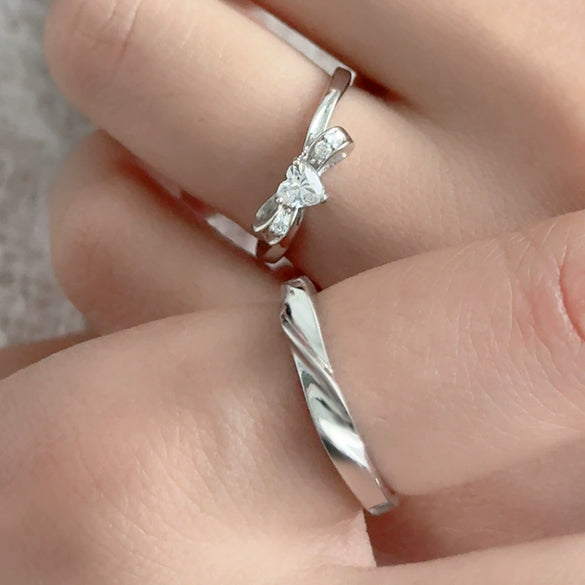 Couple Ring S925 Silver Heart Bow Open Ring Jewelry With Electroplating