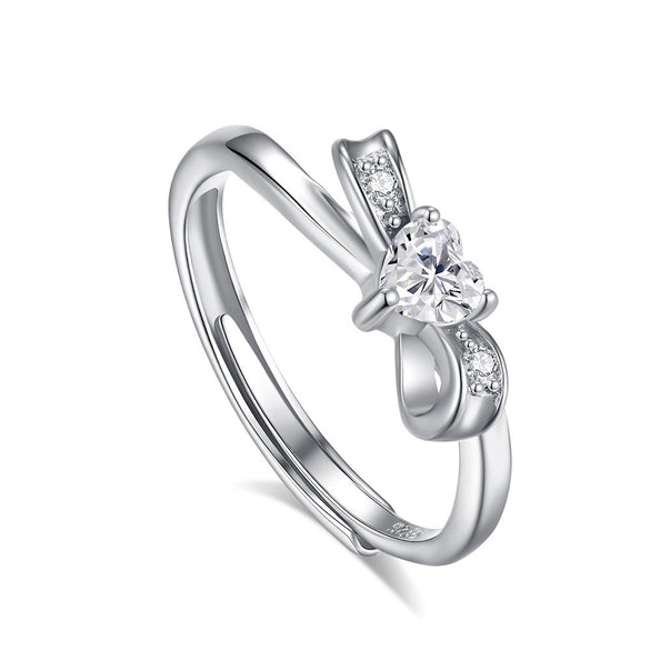 Couple Ring S925 Silver Heart Bow Open Ring Jewelry With Electroplating