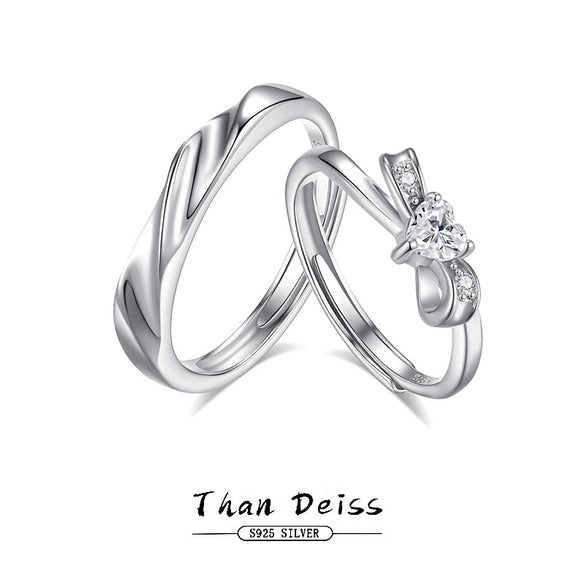 Couple Ring S925 Silver Heart Bow Open Ring Jewelry With Electroplating