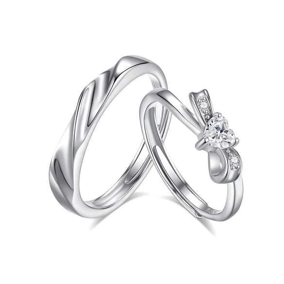 Couple Ring S925 Silver Heart Bow Open Ring Jewelry With Electroplating