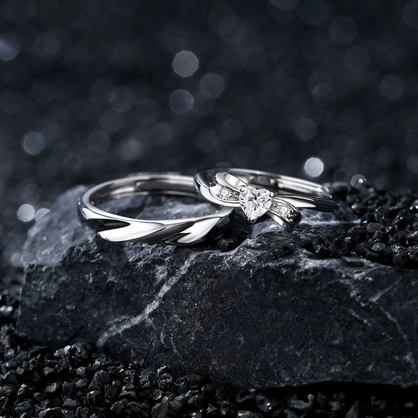 Couple Ring S925 Silver Heart Bow Open Ring Jewelry With Electroplating