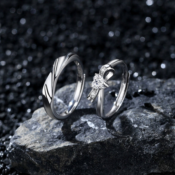 Couple Ring S925 Silver Heart Bow Open Ring Jewelry With Electroplating