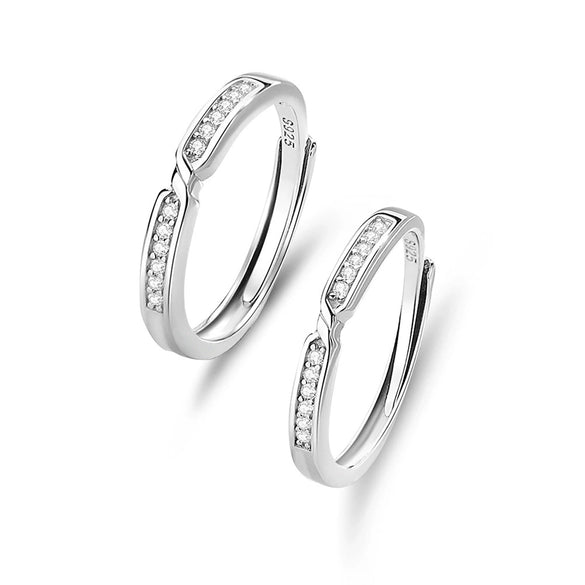 Couple Ring S925 Silver Twin Knot Diamond Geometric Style Open Interwoven