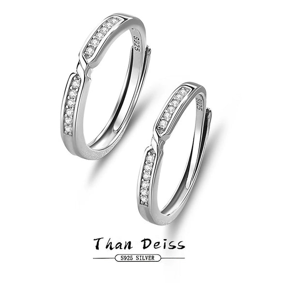 Couple Ring S925 Silver Twin Knot Diamond Geometric Style Open Interwoven