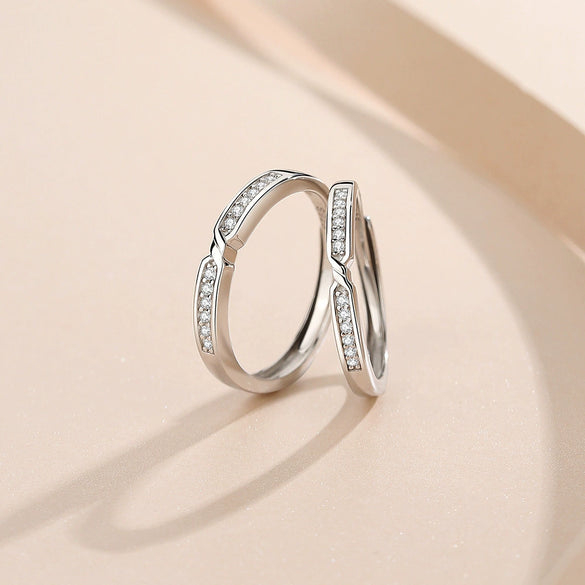 Couple Ring S925 Silver Twin Knot Diamond Geometric Style Open Interwoven