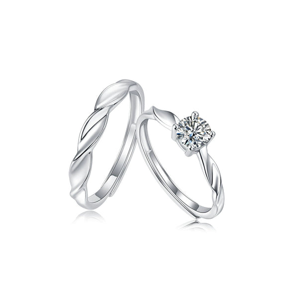 Couple Ring 925 Silver Geometric Moissanite Inlay Sweet Minimalist Style