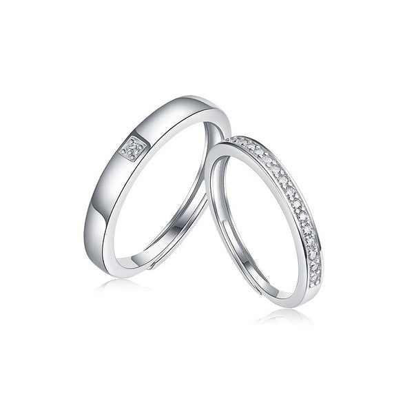 Couple Ring 925 Silver Geometric Moissanite Inlay Sweet Minimalist Style