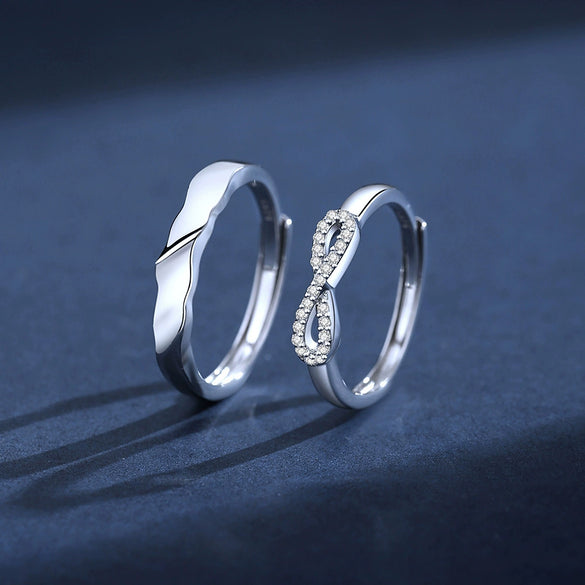 Couple Ring 925 Silver Geometric Zircon Design