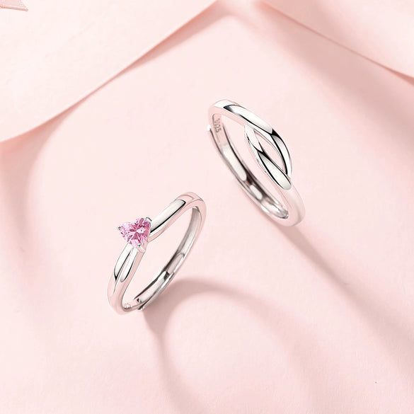 Couple Ring 925 Silver Heart Geometric Diamond Design
