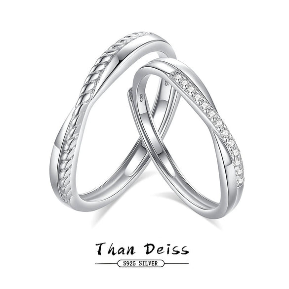 Couple Ring 925 Silver Mobius Twist Geometric Diamond Design